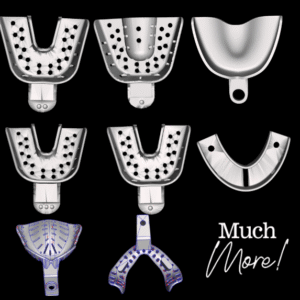 “Dental impression tray STL files preview – dentate and edentulous 3D printable trays in multiple upper and lower sizes.”