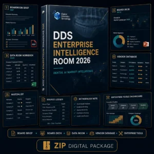 DDS Enterprise Intelligence Room 2026 dental AI market intelligence package with board brief, board deck, data room, vendor database, watchlist, and enterprise tools