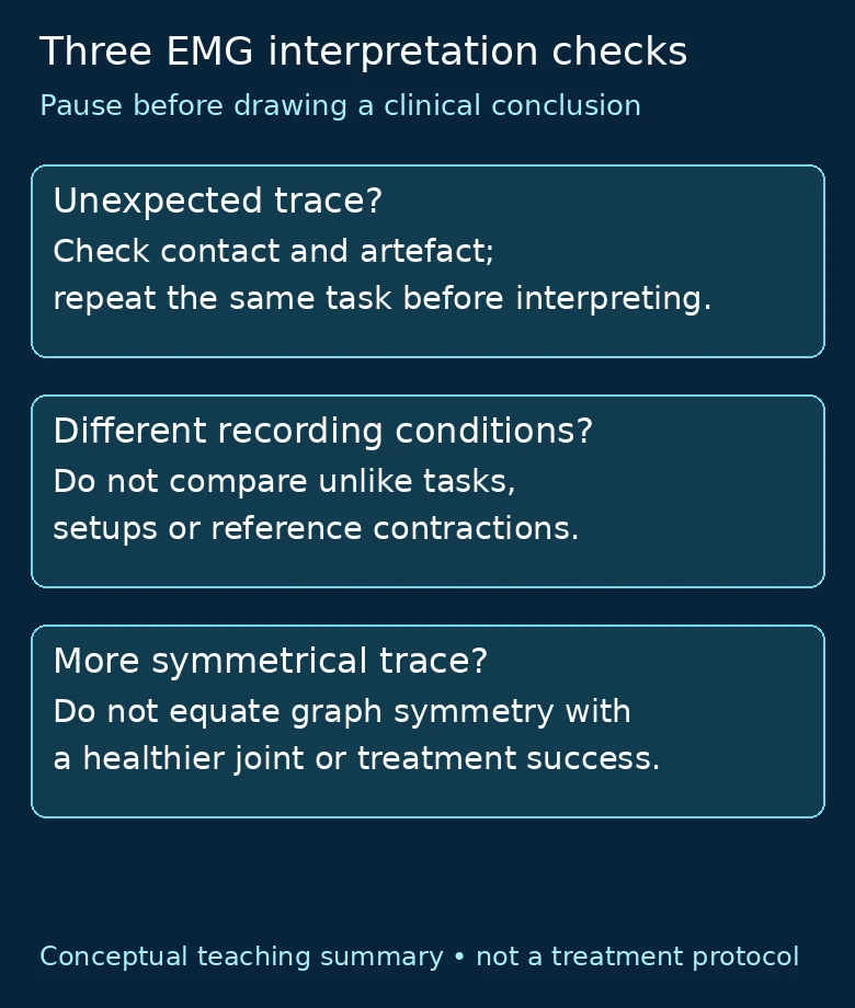 Electromyography (EMG) in Digital Occlusion & Physiotherapy 4 Checks for an unexpected trace, changed recording conditions and an apparently more symmetrical trace. Full text follows.